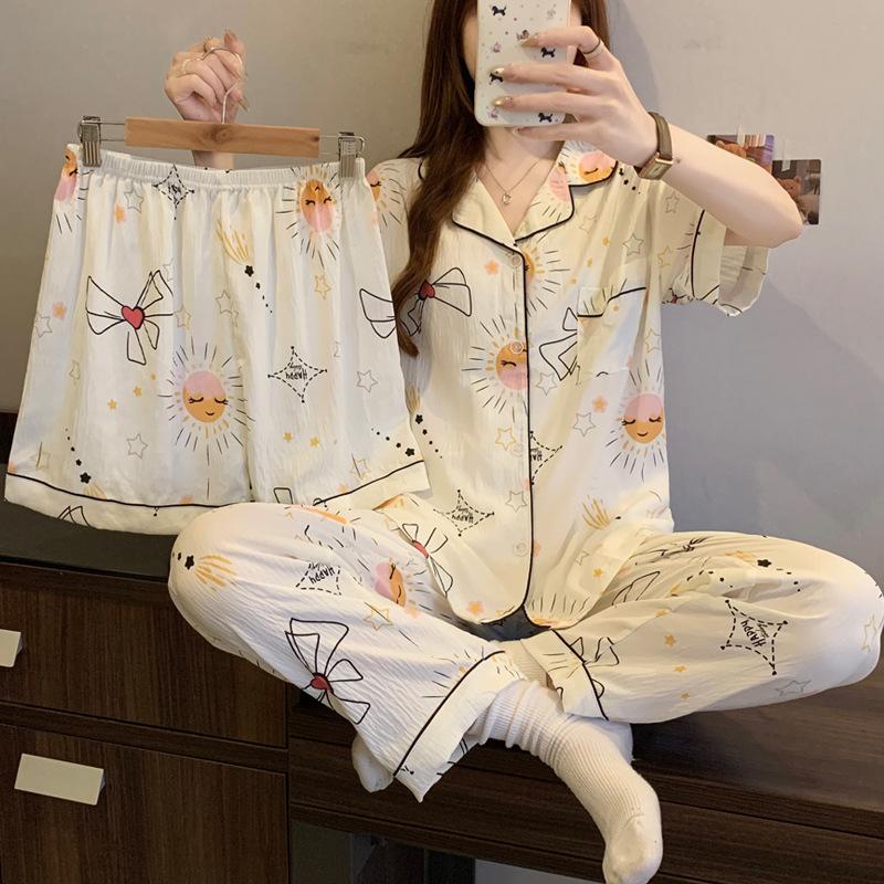 Cloud Cotton Three-Piece Summer Cute Fresh Puppy Short-Sleeved Loose Loungewear Can Be Worn Outside