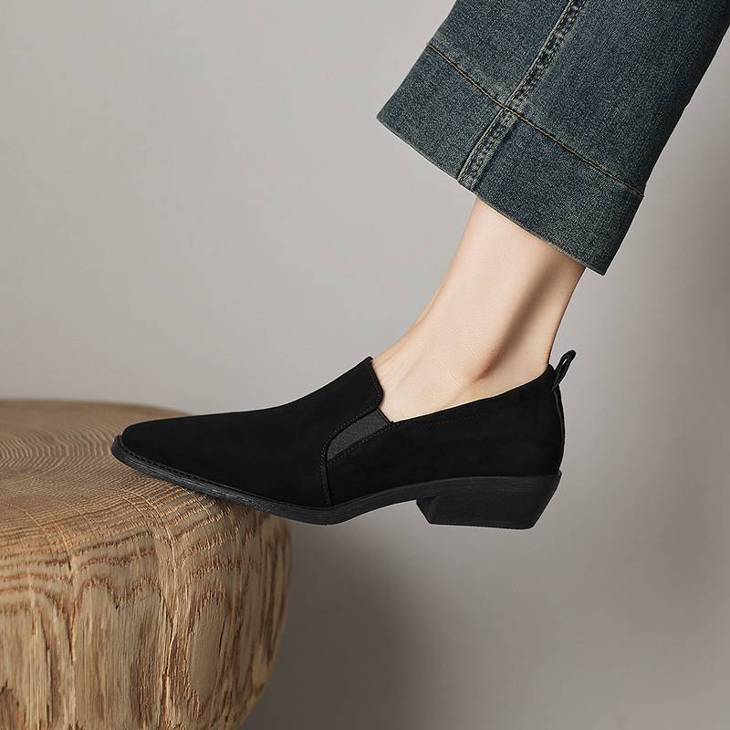 Krazing Pot Sheep Suede Round Toe Med Heels Summer Shoes Solid Big Size 42 Slip on Women Oxford Shoes Shallow Pumps