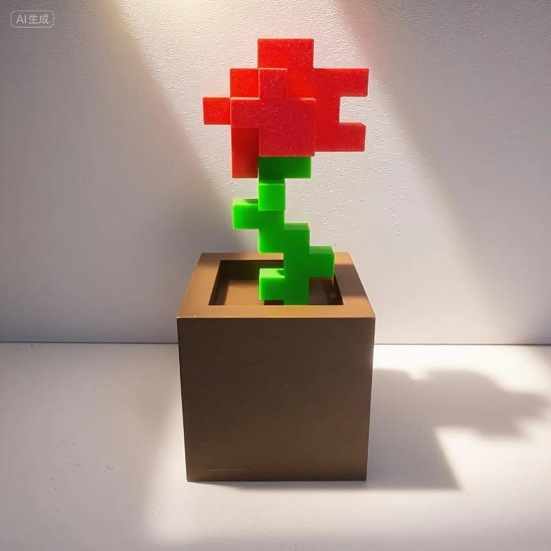 Pixel rose decoration, 3D printed unique floral decoration, plastic flower products suitable for bedside tables, desktops, furniture decorations