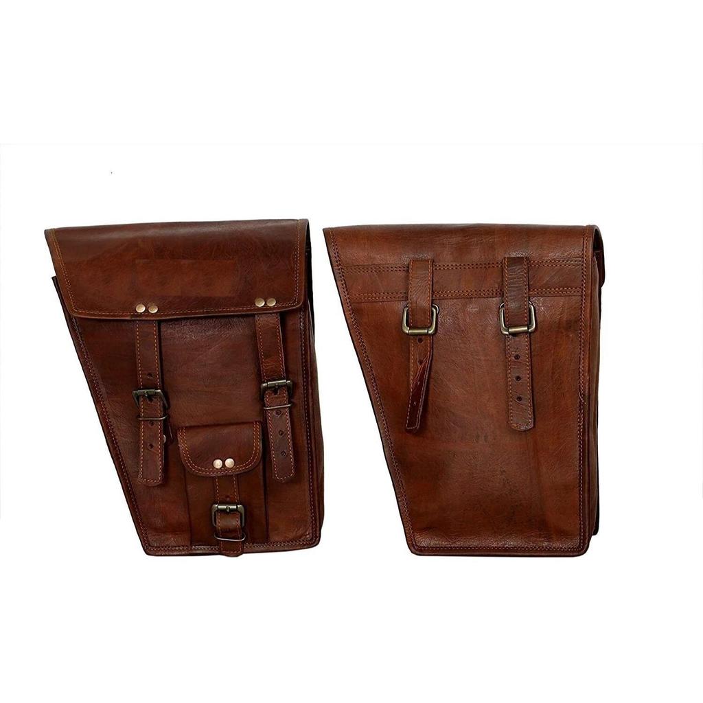 Leather Motorcycle Goat Brown Saddle Bag Motorbike Tool Bags Side Pouch Panniers