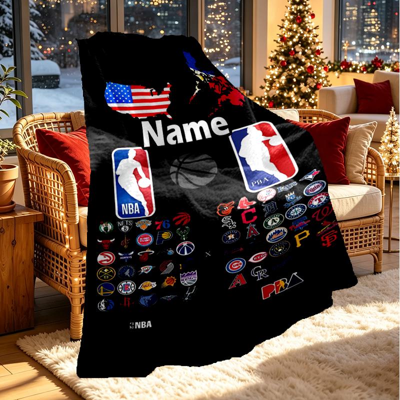 Custom Name Personalized NBA Print Blanket, Home Decor, Bedroom, Sofa, Camping, Couch, Gifts for Birthday Christmas