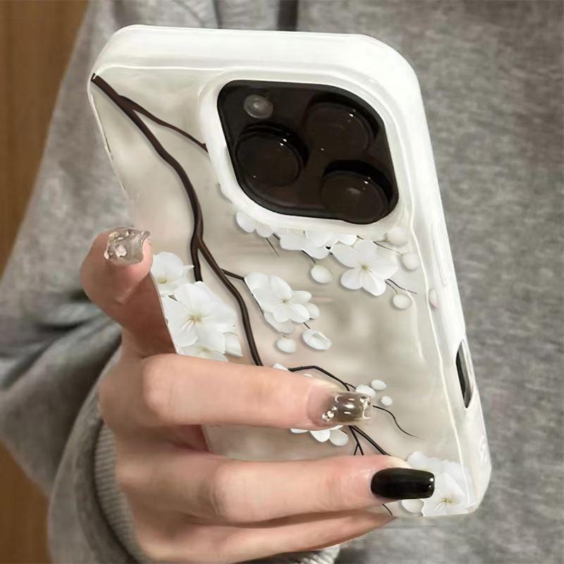 White Flower Phone Case for iPhone 17 16 Plus 15 Pro 14 13 12 11 Pro Max 17 Air 16E Pink Yellow Blue Shockproof Soft TPU Cover