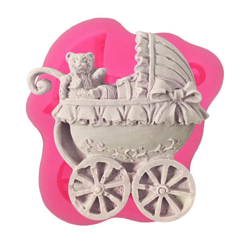 Baby Carriage Silicone Molds DIY Baby Birthday Fondant Cake Decorating Tools Polymer Clay Candy Chocolate Moulds