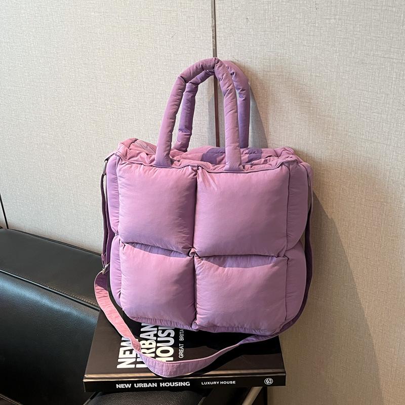 Lightweight, Fashionable Candy-Colored Down Jacket with Quilted Shoulder and Puff Crossbody Bag, Large Capacity, Solid Color