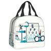 Custom Funny Glasses With Eye Test Chart Lunch Bag Women Optician Optometrist Warm Cooler Insulated Lunch Boxes for Adult Office