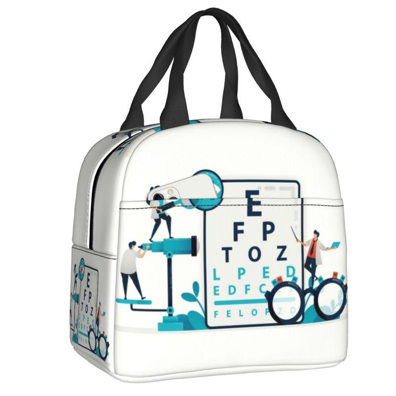 Custom Funny Glasses With Eye Test Chart Lunch Bag Women Optician Optometrist Warm Cooler Insulated Lunch Boxes for Adult Office