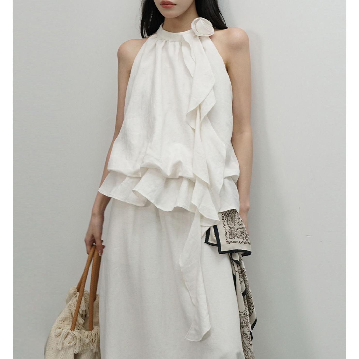 French seaside vacation white neck sling dress women s summer 2026 new small temperament skirt S