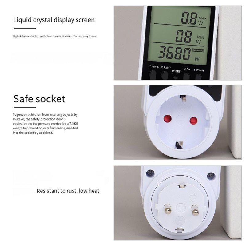 Digital LCD For Voltage Current Monitoring And Power Consumption Analysis Energy Meter Wattmeter No Backlight EU Plug