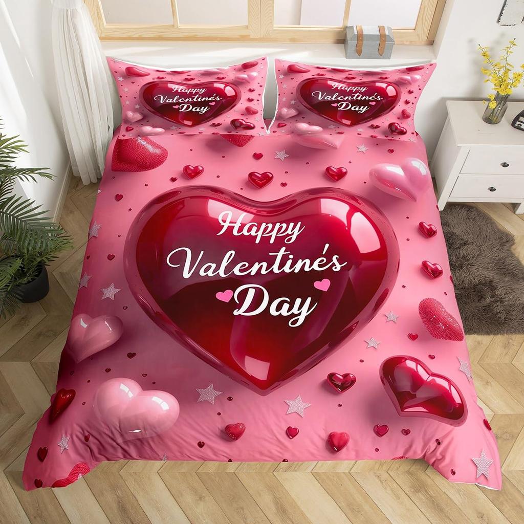 Love Heart Soft Duvet Cover Pink Romantic Beding Set Microfiber Warm Comforter Cover For Young Girls Ten Couple Valentine's Day Weding Decor