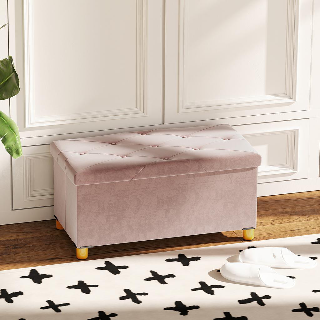 Faltbare Aufbewahrungsbank am Fußende Volumen 67 L Tragfähigkeit 120 kg mit Deckel 76L x 38B x 38H cm Rosa
