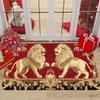 1pc Modern Printed Mat with Twin Lions Red Golden Intricate Floral Border Home Holiday Gifts Festive Room Style Best for Decor