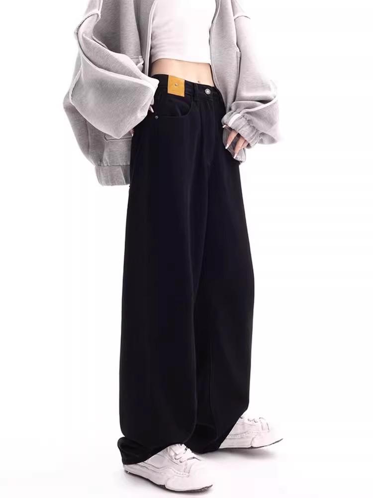 2024 Women's High-Waisted Black Straight-Leg Jeans for Spring and Autumn - Pear-Shaped Figure, Plus Size, Loose Fit