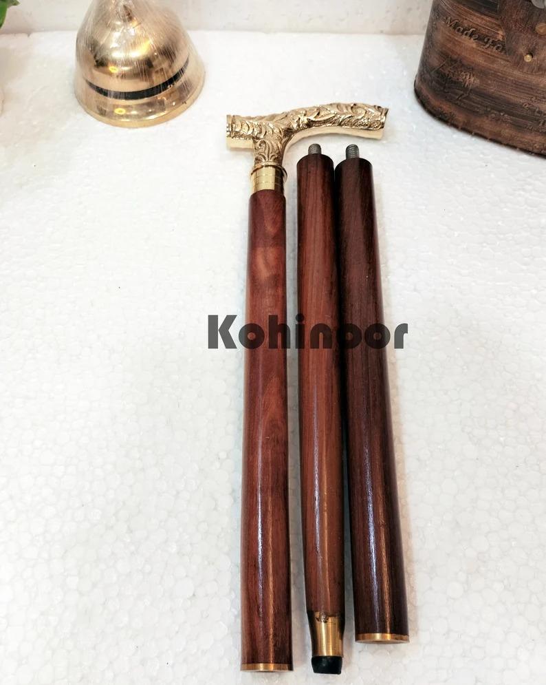 Walking Stick: Brass Handle Wooden Cane