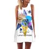 European and American New Digital Printing Round Neck Off-the-shoulder Sleeveless Vest Big Pendulum Loose Medium and Long Dress