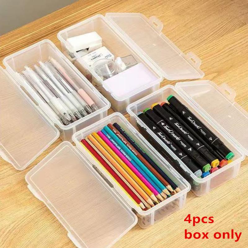 

1/4 шт. Большие прозрачные пластиковые коробки для хранения с откидными крышками, идеально подходят для ювелирных украшений, домашних принадлежностей и организации офиса 4PCS