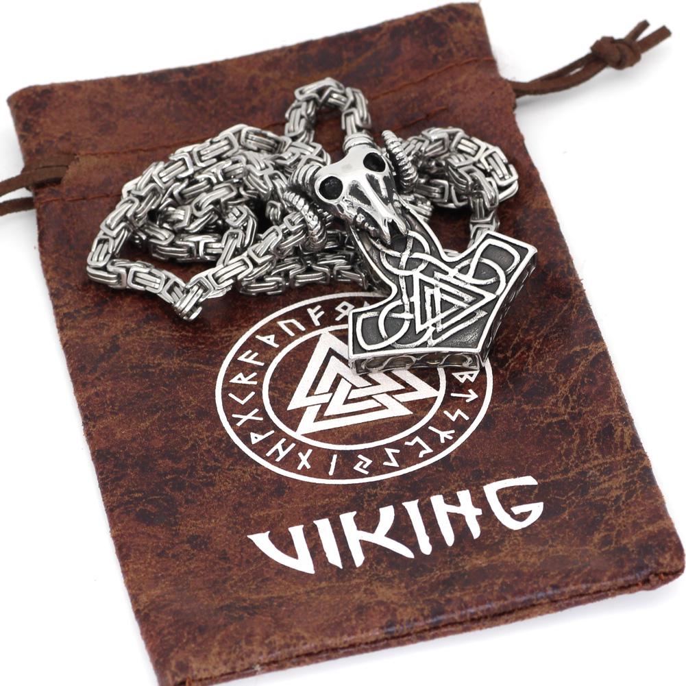 Severský vikingský obrovský náhrdelník s Thorovým kladivem a Mjolnirem, severská koza, knut, symbol Odina