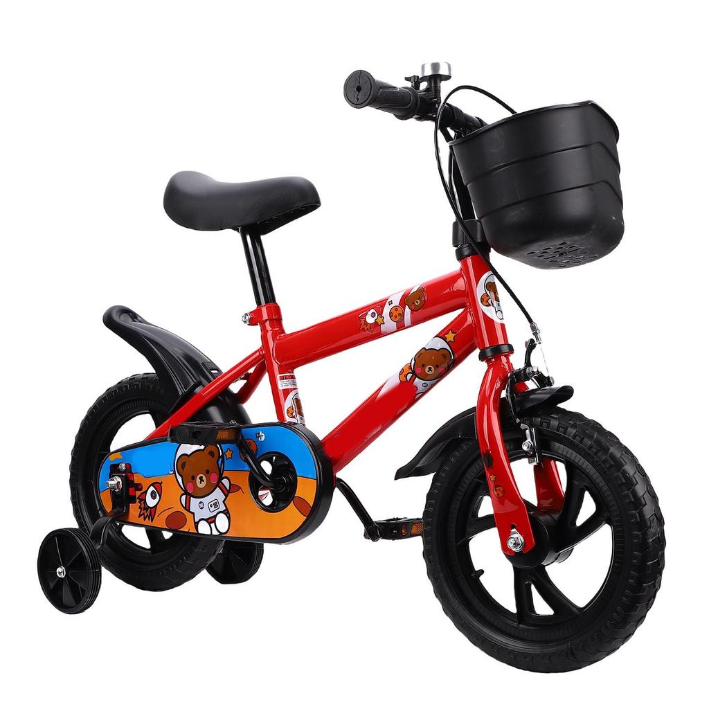 Kids Bike Adjustable Height 12 Inch Bike with Training Wheels Basket Pedals for 3 to 6 Years Old Boys Girls