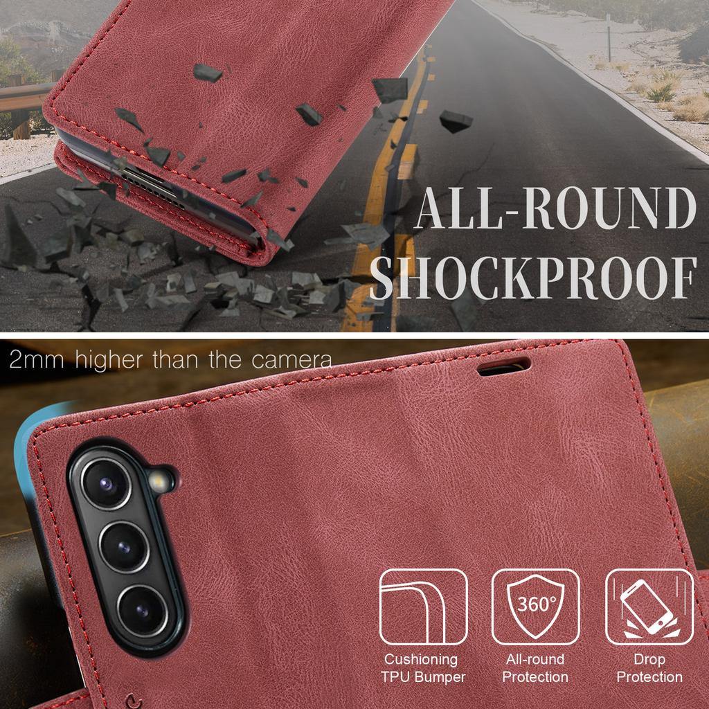 For Samsung Galaxy Z Fold5 5G Wallet Case AUTSPACE A01 Leather Stand Cover with RFID Blocking Card Holder