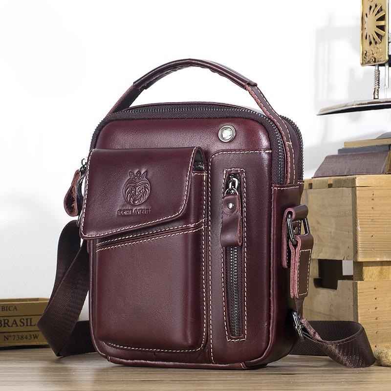 "Vintage Genuine Leather Men's Single-shoulder Bag, A Small Crossbody Bag for Commuting with A Sense of Luxury.