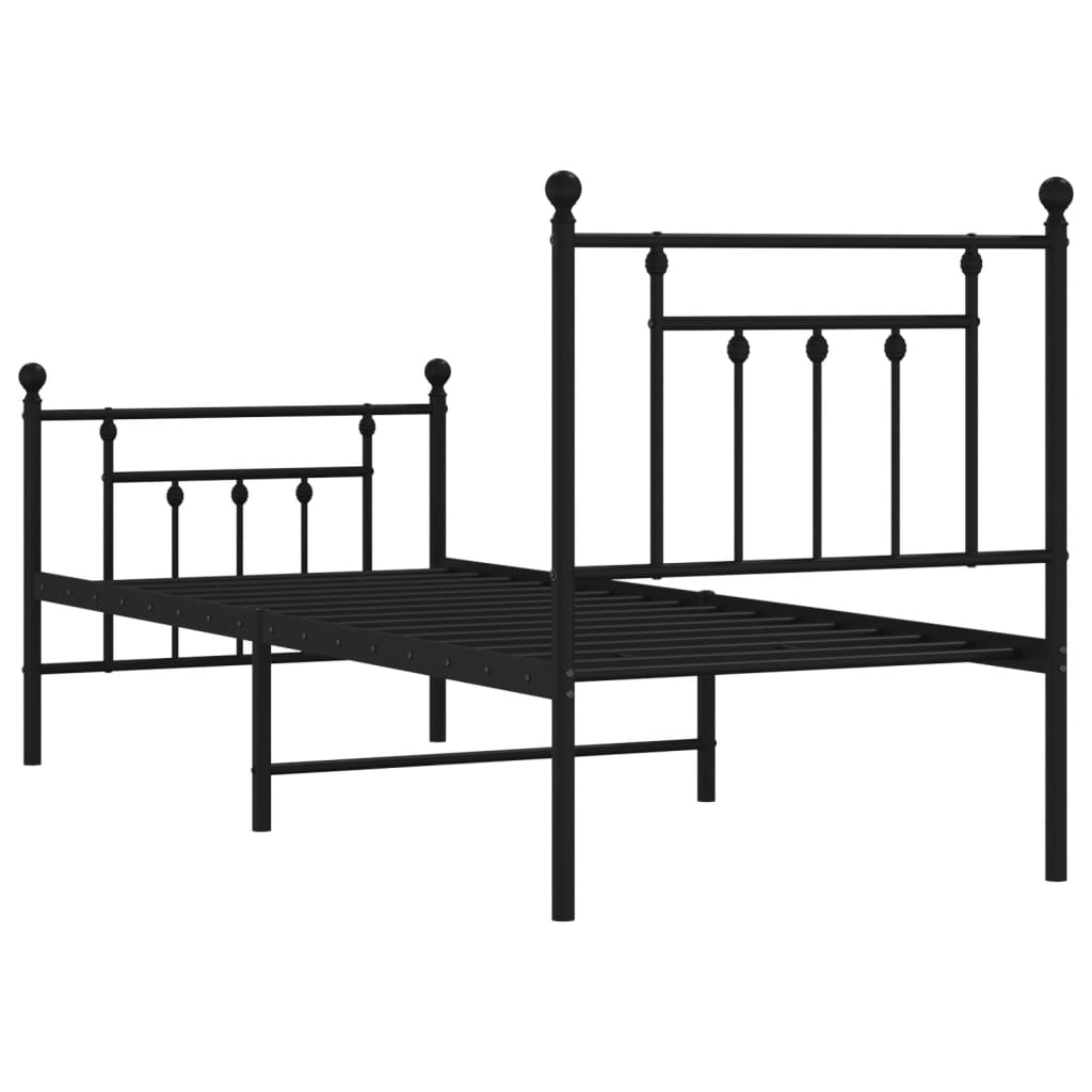 Metal Bed Frame with Headboard and Footboard Black 75 x 190 cm