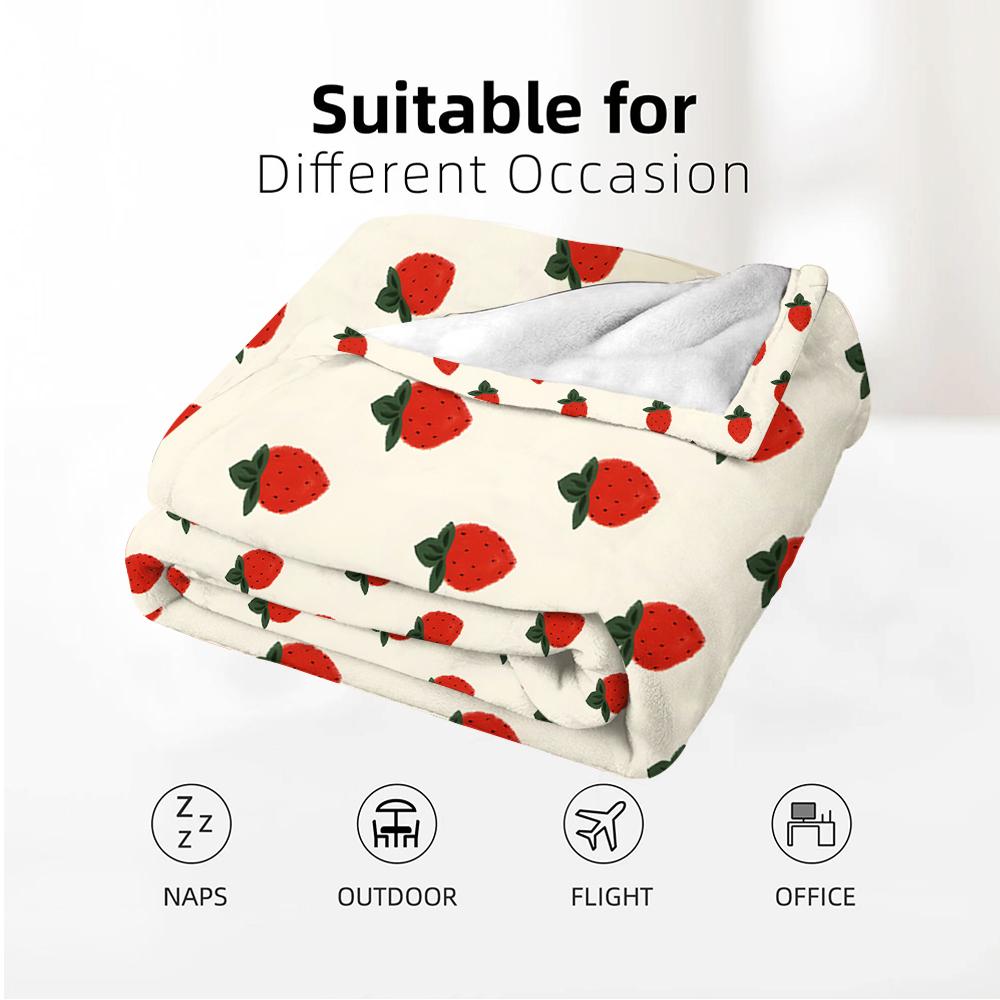 Minimal Cream Strawberry Anime Cartoon Flannel Blanket Soft Warm Throw for Bedroom Sofa Car Kids Holiday Gift