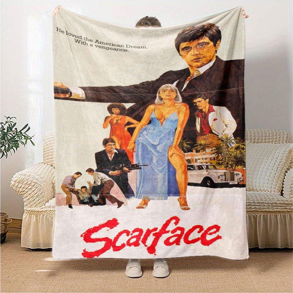 1pc Scarface-Inspired Flannel Blanket - Soft Cozy All-Season Throw for Bedroom, Sofa, Camping, Travel - Perfect Gift for Movie FansB54