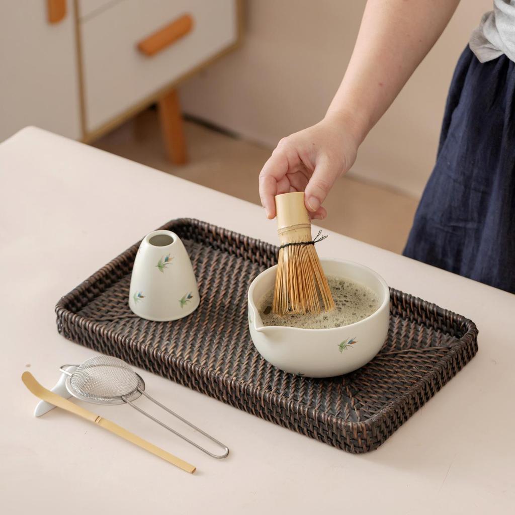 Japanese Forget-Me-Not Ceramic Matcha Bowl Set with Whisk & Spoon - Inspired by Song Dynasty