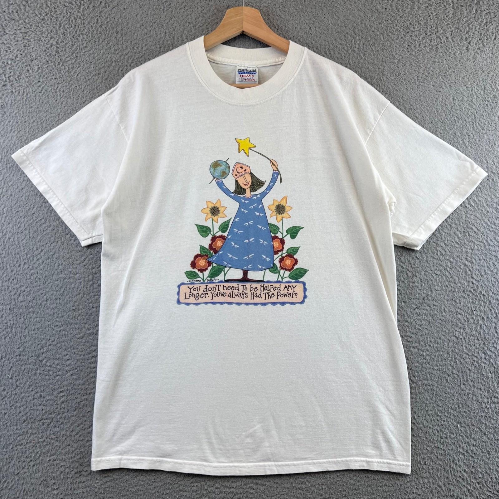 T-ShirtVintage Gildan T Shirt White Graphic Print Kathleen Taylor Women Power Size L S