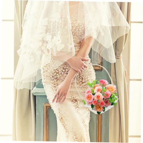 OUNONA Flower Basket, Vegetable Basket, Bread Basket, Mini Laundry Basket with Rhinestone Flowers, Wedding Flower Girl, Rattan, Romantic Flower Basket