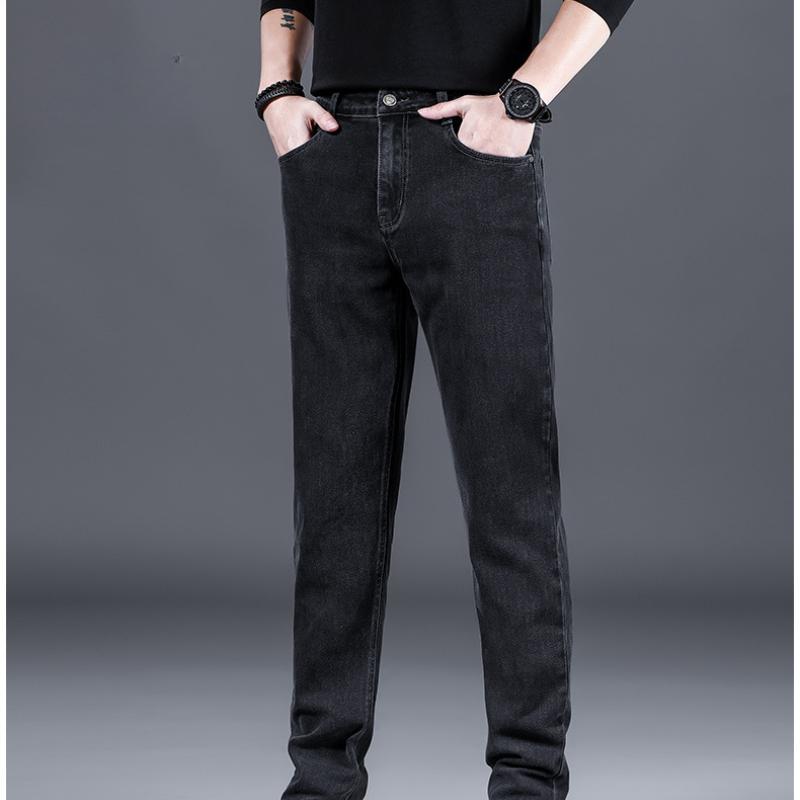 New Men's Casual Black Elastic Denim Pants Spring Autumn Loose Fit Straight Leg Versatile Casual Trousers for Men