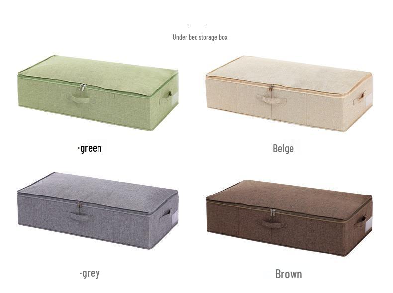 Foldable Cotton Linen Bed Base Storage Box with Lid and Zipper - Moisture-Proof Large Organizer