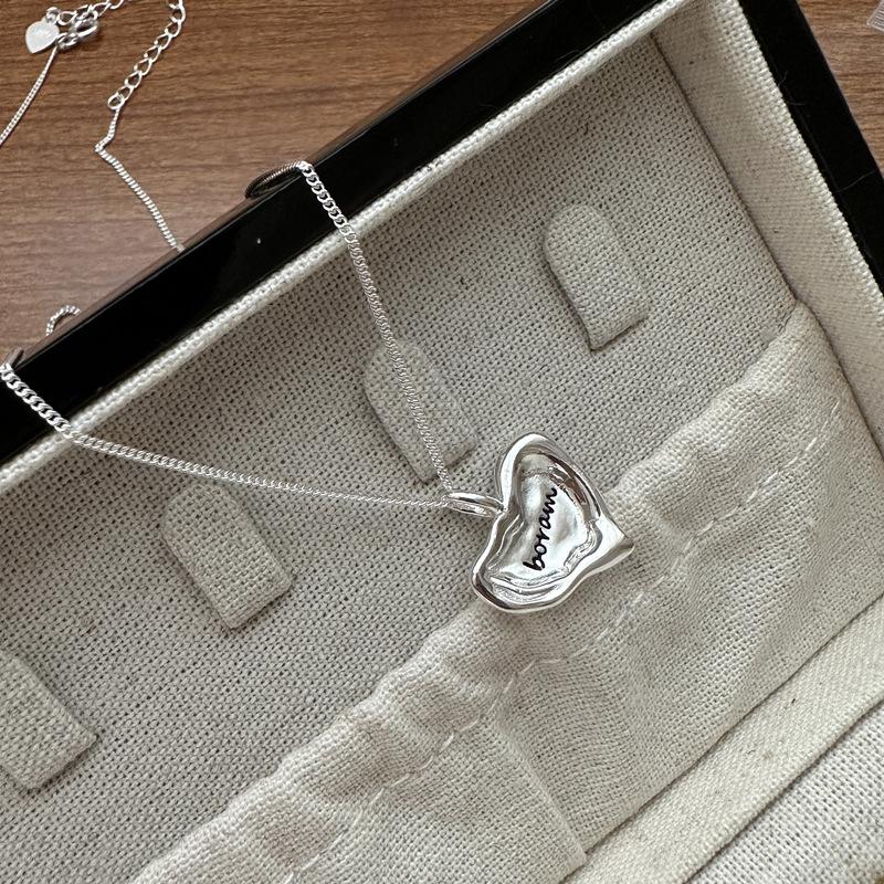 S925 Sterling Silver Niche Design Sense Irregular Love Sweater Chain Korean Style Fashion Personalized Necklace