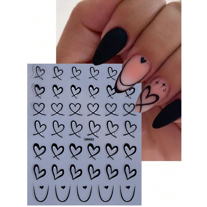1 szt. Czarno-białe Różowe Naklejki Serce do Zdobienia Paznokci Puste Serce Naklejki 3D na Paznokcie Serce Francuskie Suwaki Dekoracja do Zdobienia Paznokci Manicure Akcesoria do Paznokci