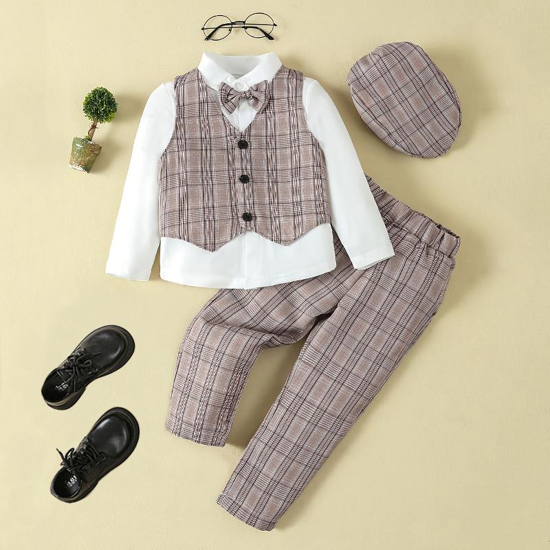 Spring/Autumn Boys' Formal Vest Set: Flower Boy Host Outfit, Children's Performance Suit, 1-Year-Old's Costume