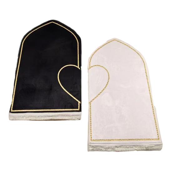 2Pcs/Set Islamic Prayer Mat Couples Flannel Prayer Rug Heart Patterned Floor Mat Islamic Gifts for Ramadan Eid Hajj Valentine's Day