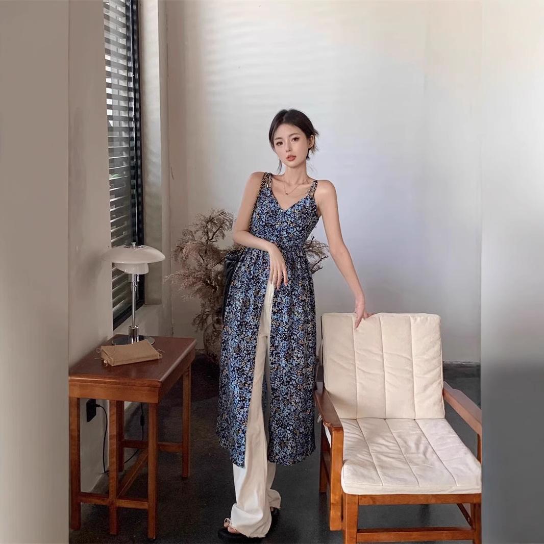 

Французское цветочное платье-майка с утягивающим талию эффектом - Летняя коллекция 2025 Extra Large синий