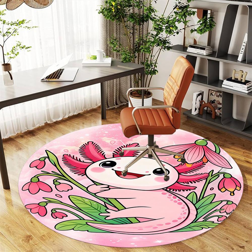 1PC Axolotl Flowers Round Chair mat Area Rug - Non-Slip, Floor Mat for Office, Bedroom, and Indoor Decor -Gift D1127272