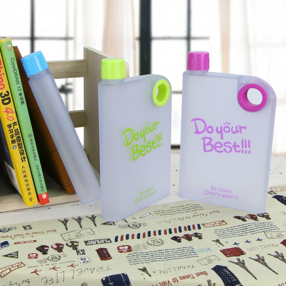 Travel Flat Water Bottle Matte Surface Drinking Bottle Portable Squeeze Paper Plastic Bottle Notebook Sports Bottle