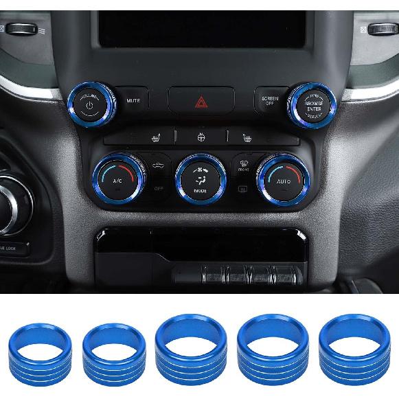 RT-TCZ Center Control AC Radio Switch Knob Cover Volume Tune Switch Knob Button Cover Trim Ring Aluminium Alloy Interior Accessories for Dodge RAM