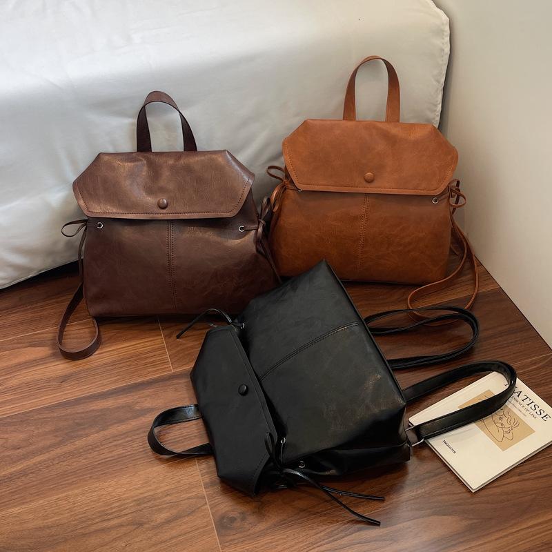 Backpack 2025 New Fashion Lazy Wind Large Capacity Commuter Handbag Soft Leather High-end College Student School Bag