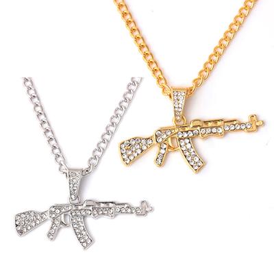 Gun Pendant Chain Necklace with Rhinestone Creative Fashion Hip Hop Jewelry