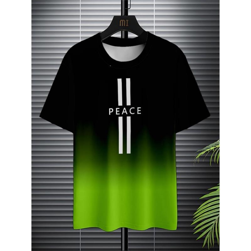 Sommer Rund Hals 3D Gradient Bokstaver Trykk Topp Fasjonable Casual Kortarmede Herre T-skjorter