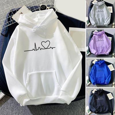 Elegantný unisex pulóver s kapucňou a elastickou manžetou s potlačou srdca