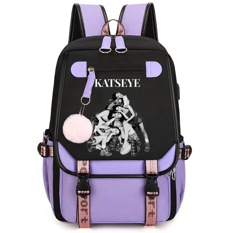 Katseye K-Pop Girl Group Print School Backpack for Students Daily Commute 1216-2, Lightweight Water-Resistant Large Capacity Bookbag
