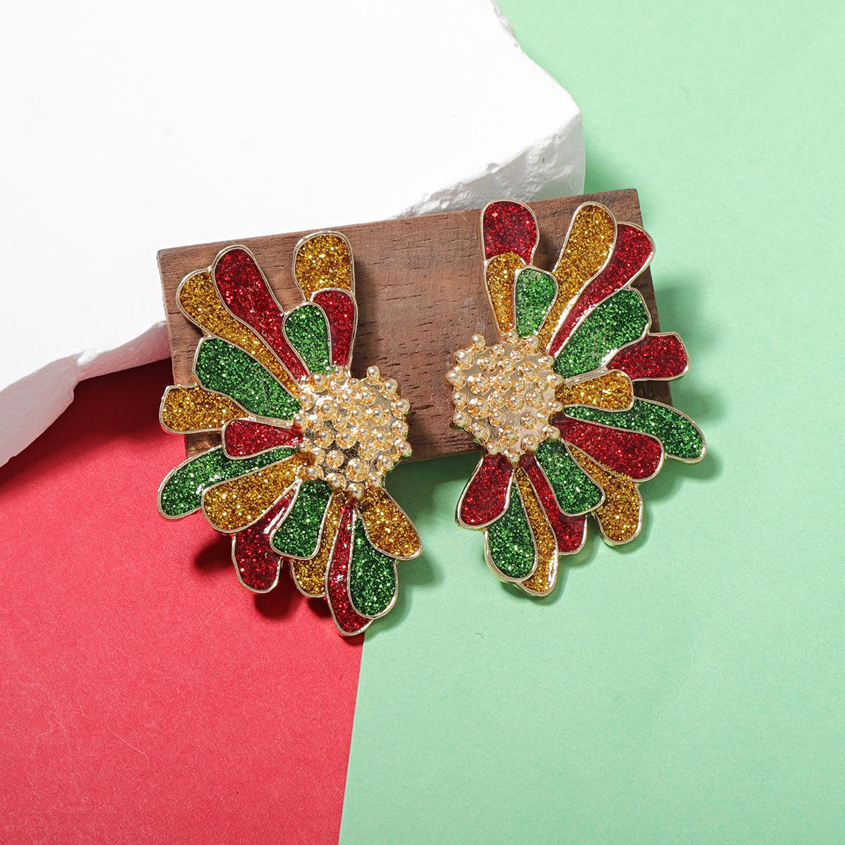European and American Trendy Irregular Christmas Flower Design Earrings for Women s Versatile Style цветочный