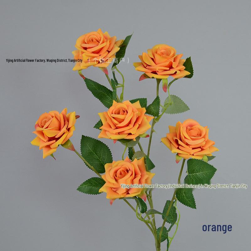 6-Head Angled Rose Artificial Flowers for Wedding Hall, Garden, and Landscape Styling