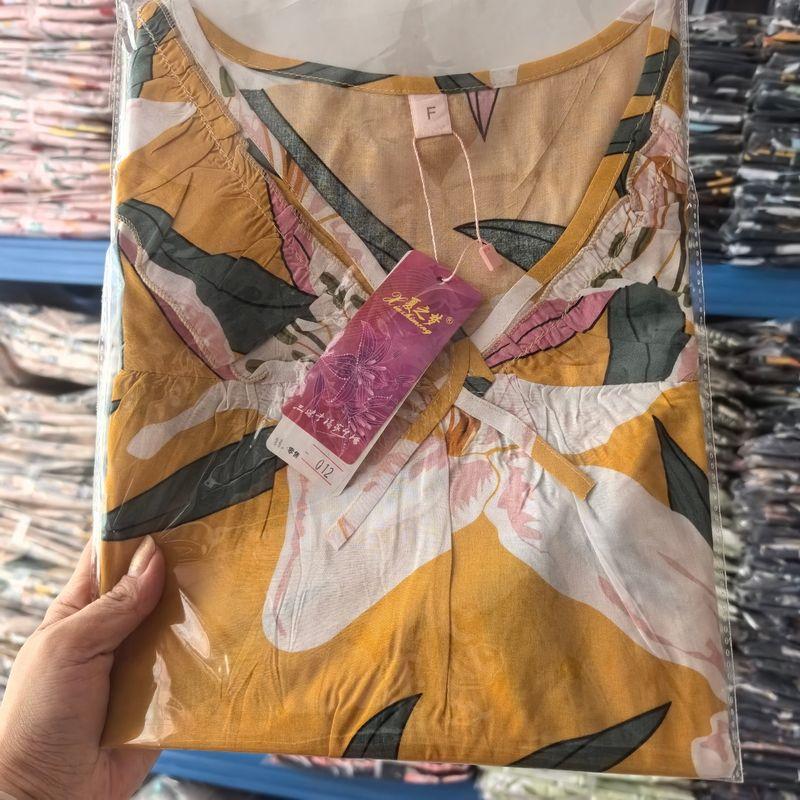 

Artificial Cotton Nightdress Women s Summer Thin Plus Size Pajamas Short-Sleeved Artificial Cotton Dress Can Be Outerwear Homewear Maternity Dress Ginger yellow One size