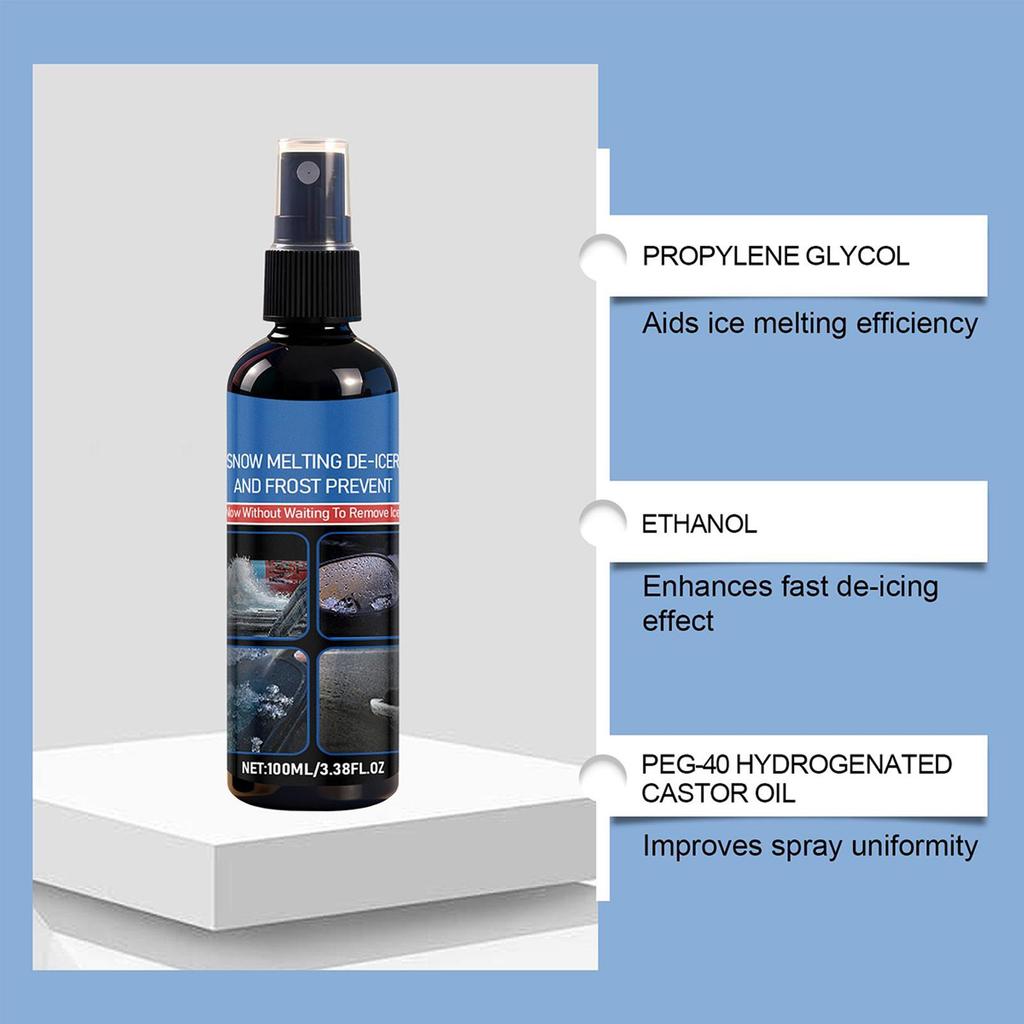 Windshield Deicer Spray 100ml Fast-Acting Long-Lasting Defroster Winter Windshield Snow Melting Fluid For Winter Drivers Vehicle
