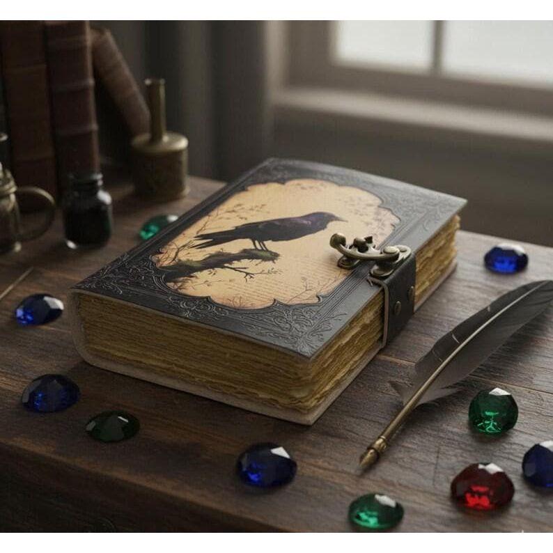 Raven Grimoire: Faux Leather Book of Shadows with Lock