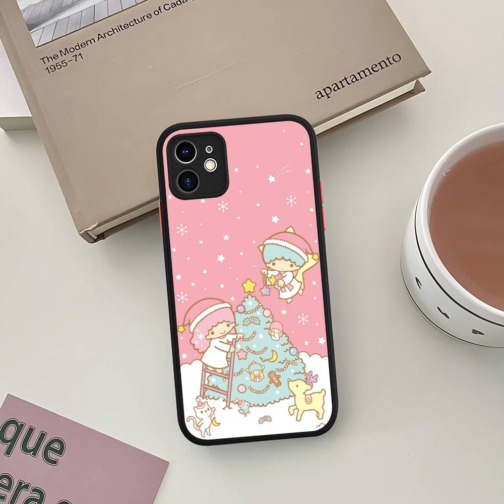 L-Little Twin Stars Phone Case For iPhone 13 12 X XS MAX Pro Max 16 15 11 14 Pro Max Shockproof Matte Cover